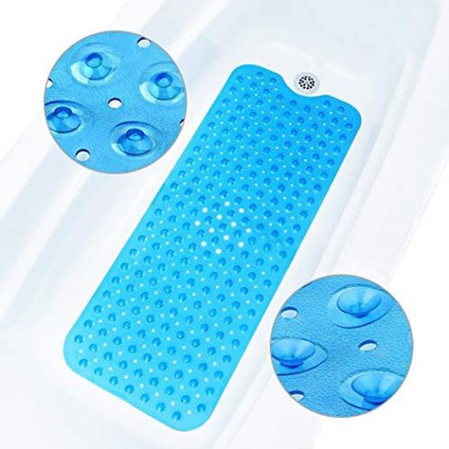 ADOV Bath Mat Non Slip, Anti-Bacterial Bathtub Shower Safety Anti Mould Mats, 200 Strong Suction Cups and Drain Holes, 100 x 40 cm Extra Long Mi