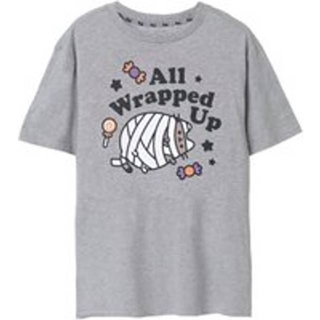 (3XL, Grey) Pusheen Womens/Ladies All Wrapped Up Halloween T-Shirt