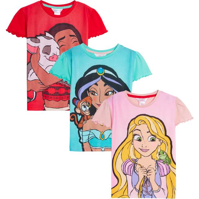 Girls 3 pack disney princess t-shirts kids jasmine moana rapunzel dress up top