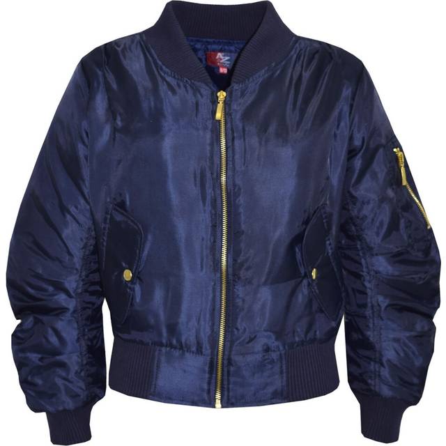 (9-10 Years, Ruched Navy) Kids Jacket Girls Boys Bomber Padded Zip Up Biker