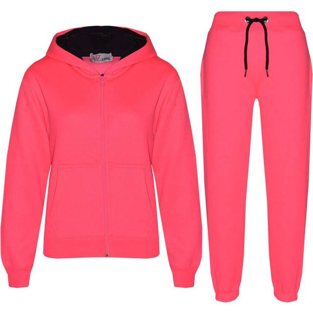 (13 Years, Neon Pink & Black) Unisex Plain Tracksuit Contrast Hoodie Joggers