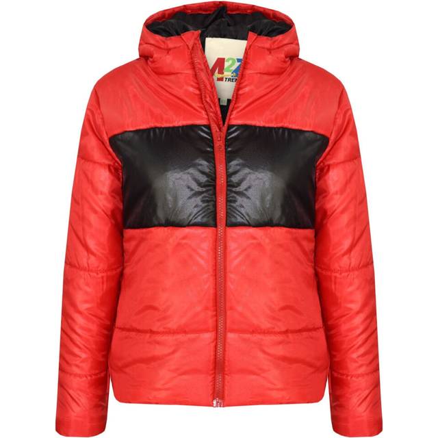 (13 Years, Red) Girls Boys Contrast Panel Padded Quilted Jackets
