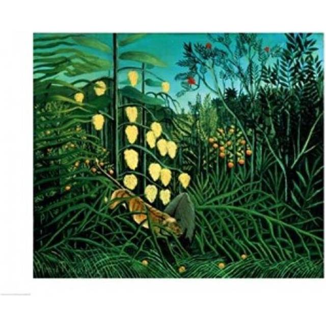 Tropical Forest Battling Tiger & Buffalo 1908 Poster Print by Henri Rousseau - 24 x 18 in.