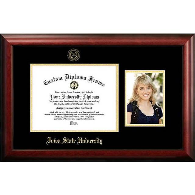 Campus Images IA998PGED-1185 8.5 x 11 in. Iowa State University Gold Embossed Diploma Satin Mahogany Frame with 5 x 7 in. Portrait