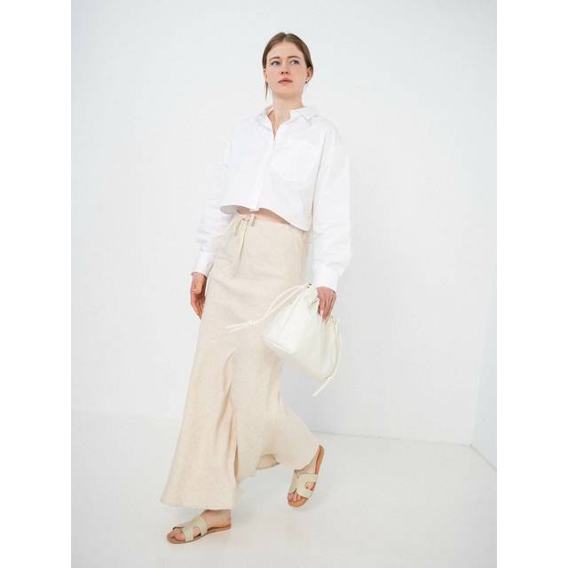 A-VIEW Linen Blend Tie Waist Maxi Skirt