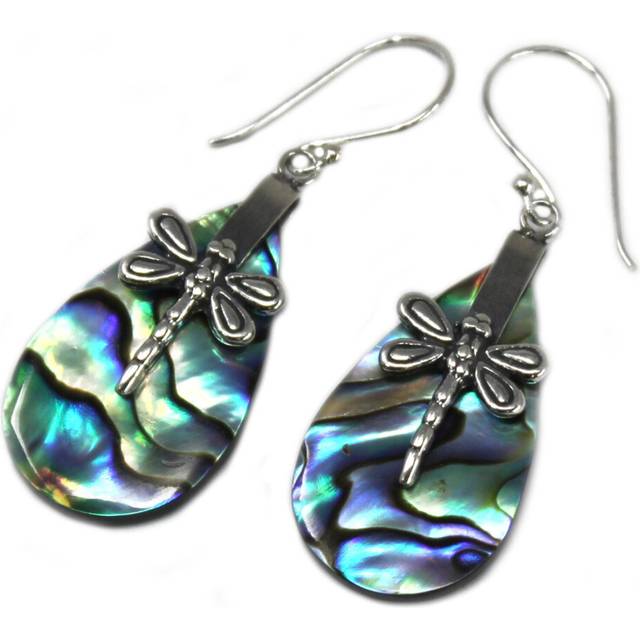 Shell & Silver Earrings - Dragonflies - Abalone
