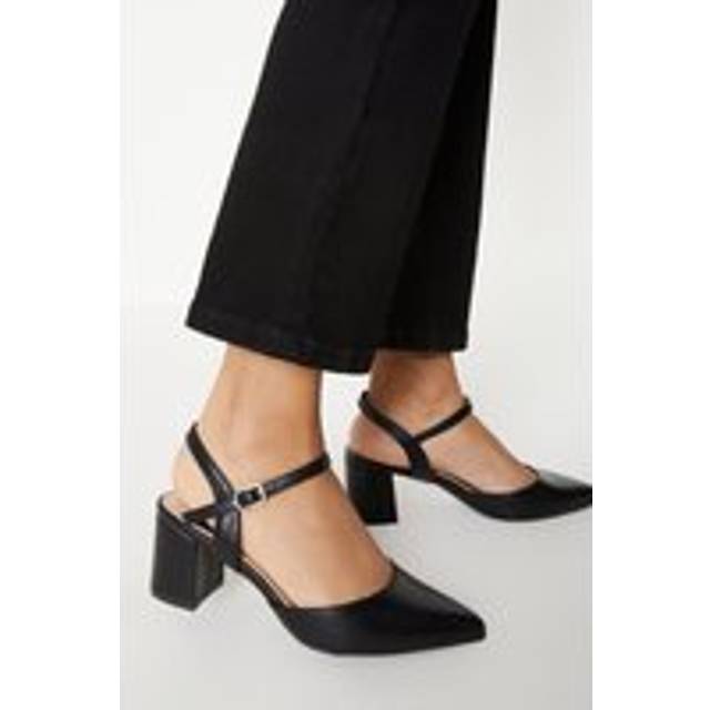 Womens Delphie Open Back Pointed Low Block Heel Court Shoes - Black - 5
