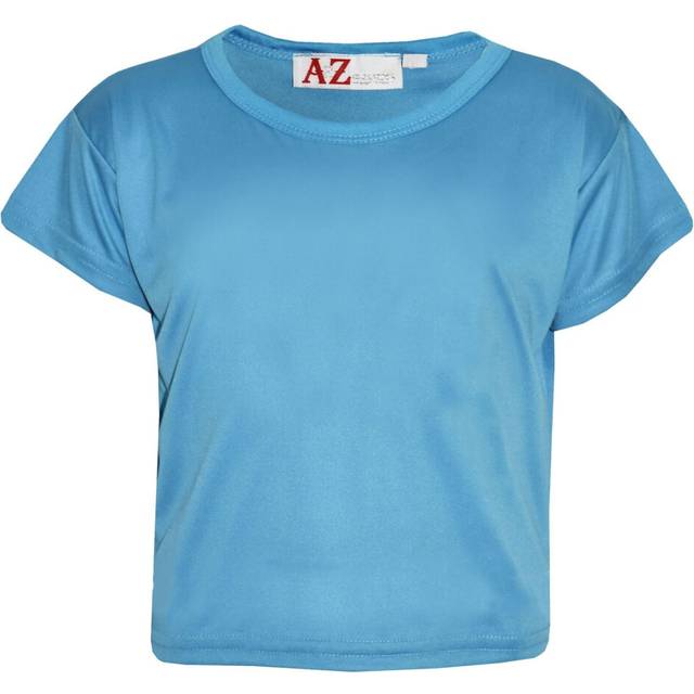(7-8 Years, Turquoise) Girls Plain Color Stylish Fahsion T Shirt Crop Top