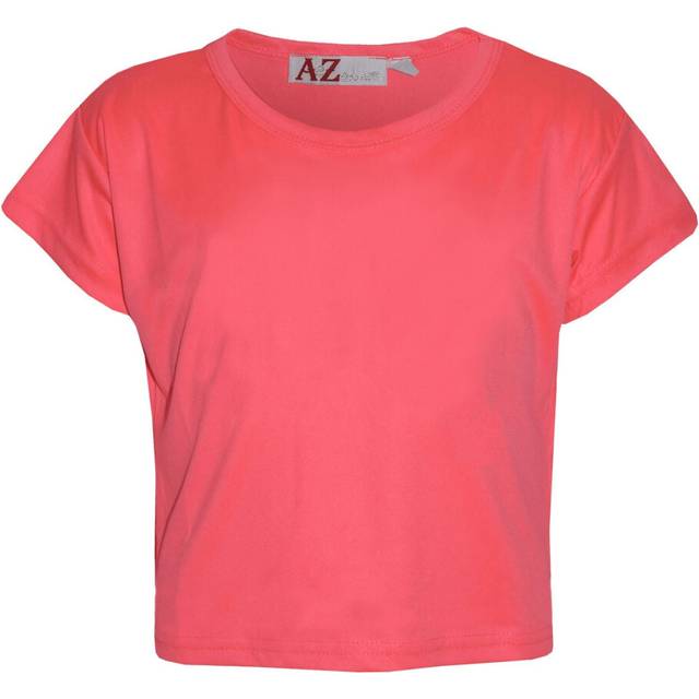 (7-8 Years, Neon Pink) Girls Plain Color Stylish Fahsion T Shirt Crop Top