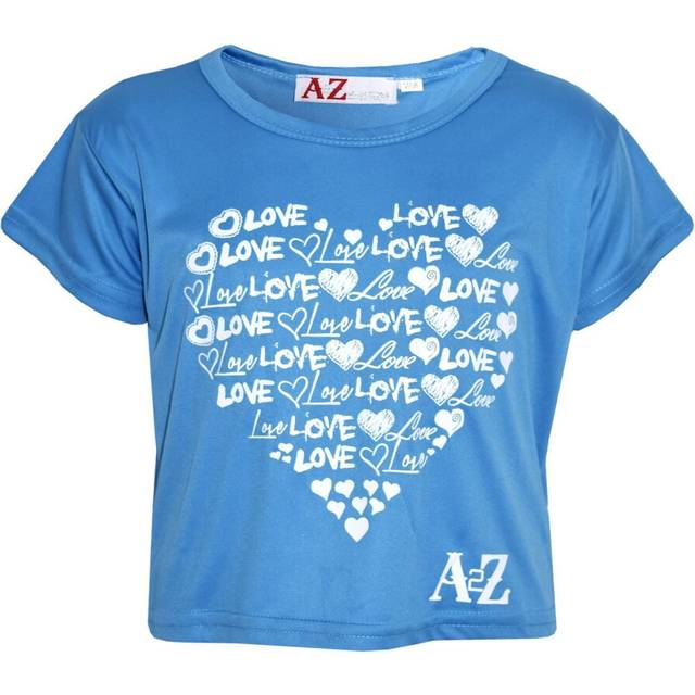 (5-6 Years, Turquoise) Girls Love Print Stylish Fahsion Trendy Crop Top