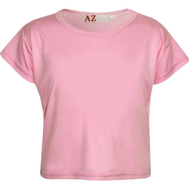 (11-12 Years, Baby Pink) Girls Plain Color Stylish Fahsion T Shirt Crop Top