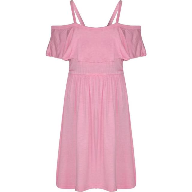 Girls skater dress kids plain color summer party off shoulder dresses 7-13 yr