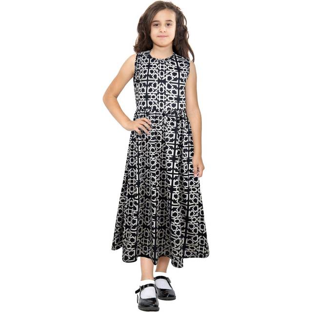 Kids girls maxi dress sleeveless geometric print party summer long skater dress
