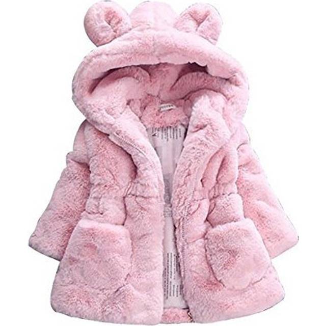 Gemini_mall? Baby Girls Kids Hooded Rabbit Ears Coat Faux Fur Warm Jackets Outwear Winter Clothes for 1-5 Years Old (Pink, 4-5 Years)