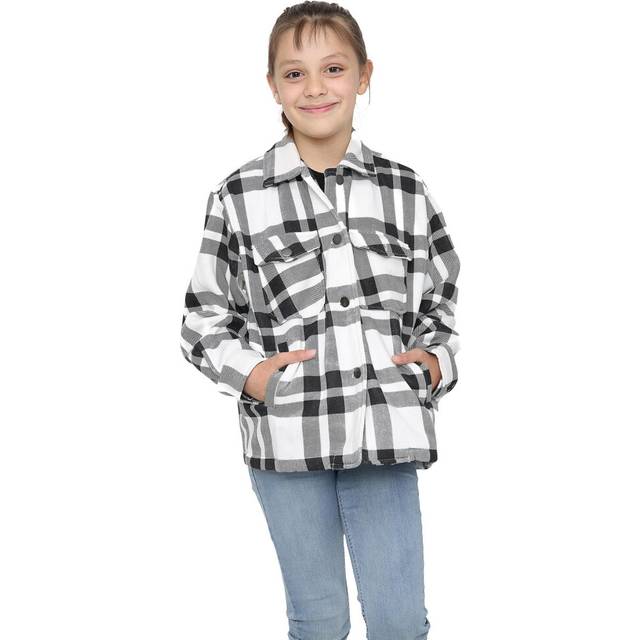 (9-10 Years, Black & White Check & White Check) Kids Girls Black & White Check Print Jackets Coat