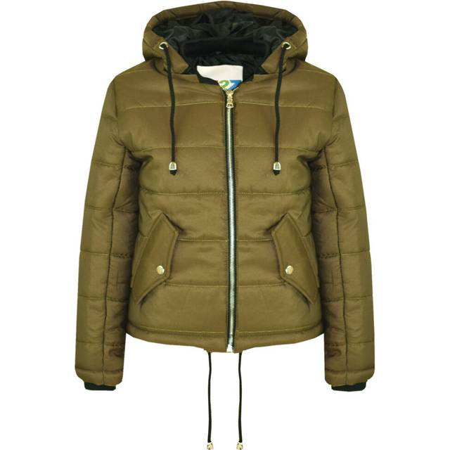 (7-8 Years, Olive) Girls Cropped Padded Puffer Bubble Hooded Coats