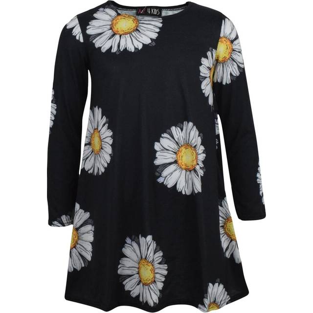 (11-12 Years, Black) Girls Swing Dress Daisy Flower Dance Party Dresses