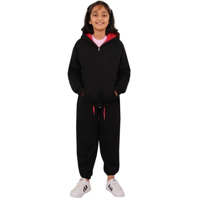 (5-6 Years, Black & Pink) Unisex Plain Tracksuit Contrast Hoodie Joggers