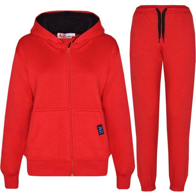 (7-8 Years, Red & Black) Unisex Plain Tracksuit Contrast Hoodie Joggers