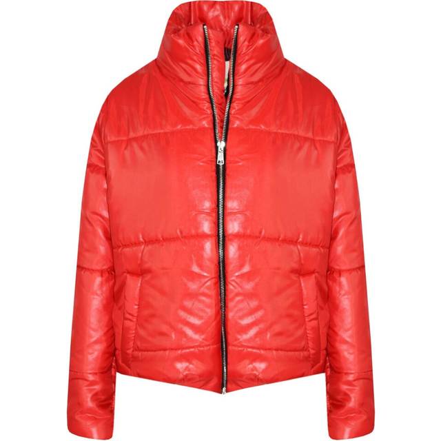 Girls jacket kids red wetlook cropped padded quilted puffer bubble jackets coat
