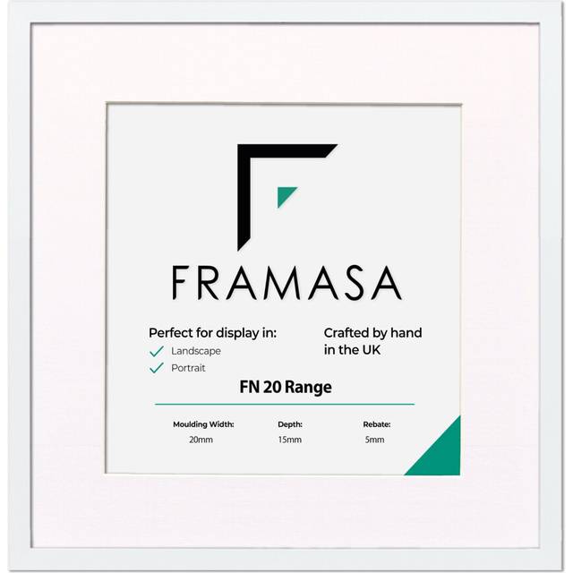 (White Frame White Mount, 20x20CM Pic (25x25CM Frame)) Thin Matt Picture Frames White Photo Frames Poster Frames With Black, White or Ivory Mounts