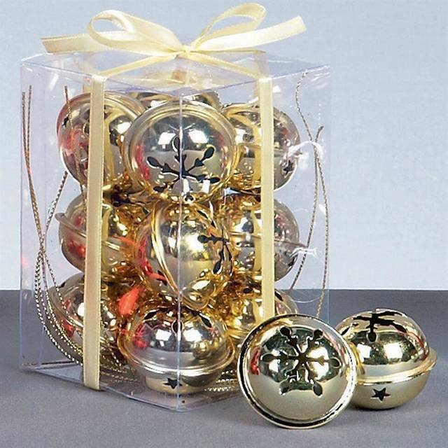 Christmas Decoration 12 Pack Snowflake 40mm Jingle Bell Baubles - GOLD