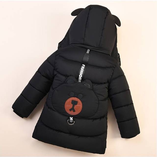 (Black, 1-2 Years) Kids Boys thick Bear Coat jackets Hooded Winter