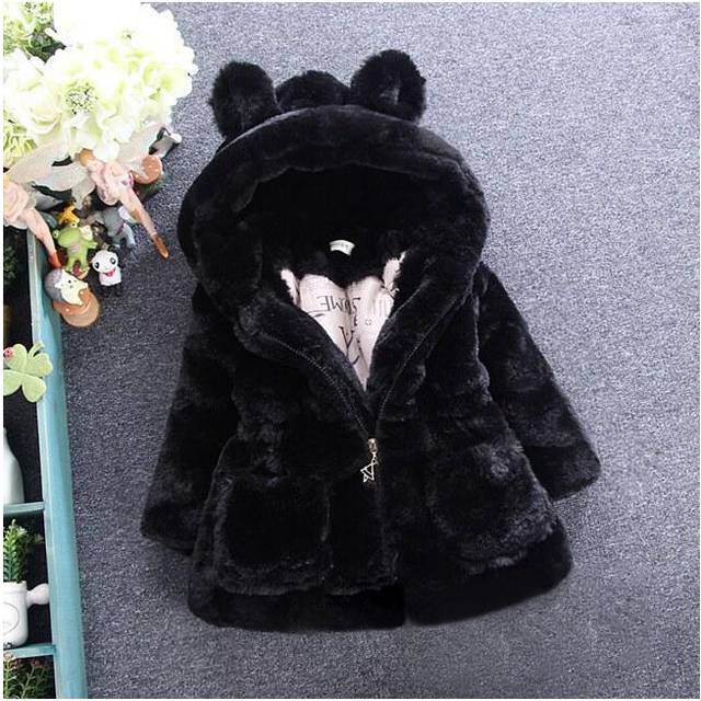 (Black, 2-3 Years) Baby Kids Girls fur Coat jackets Hooded Winter