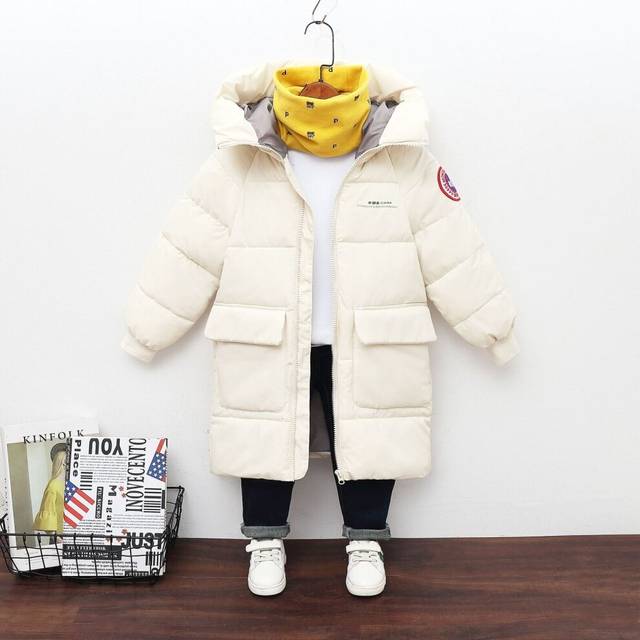 (  White,   150cm?9-10years?) Kids Boys Girls Padded Coat Parka Hooded Warm Jacket Winter Overcoat