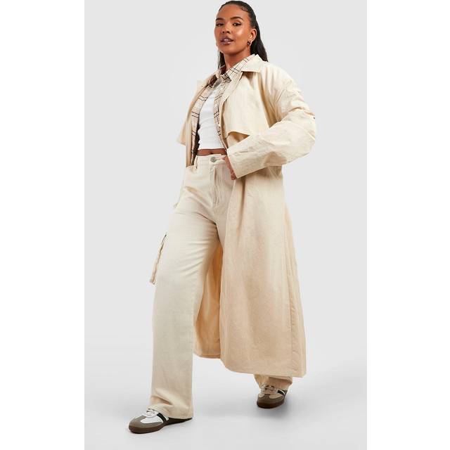 Womens Plus Nylon Shoulder Detail Trench Coat - Beige - 26