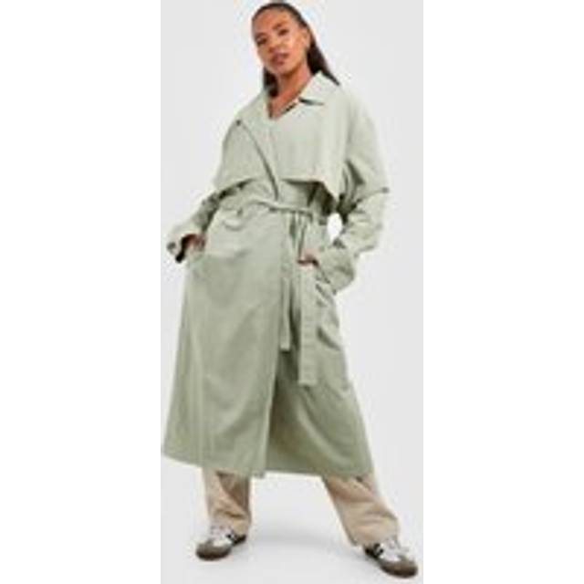 Womens Plus Nylon Shoulder Detail Trench Coat - Green - 28
