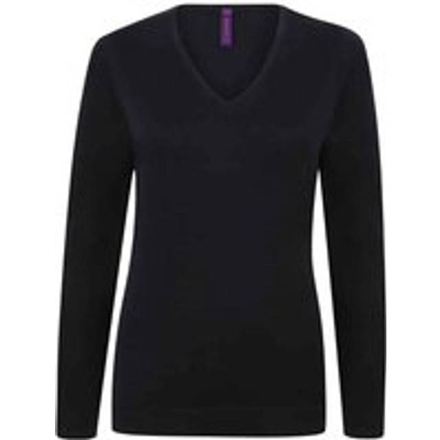 (L, Navy) Henbury Womens/Ladies Cotton Acrylic V Neck Sweatshirt