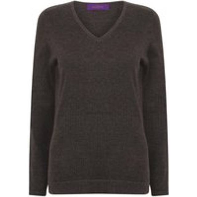 (XL, Grey Marl) Henbury Womens/Ladies Cotton Acrylic V Neck Sweatshirt