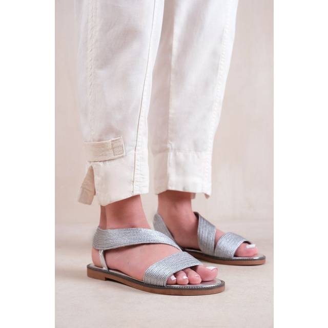 Where's That From Womens 'Studio' Flat Sandals With Threaded Wide Straps - Silver - Size UK 3