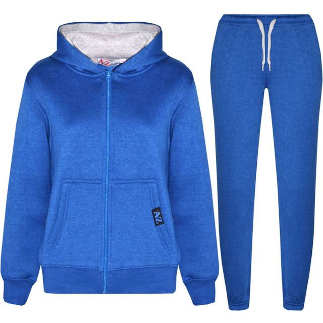 (5-6 Years, Royal Blue & Grey) Unisex Plain Tracksuit Contrast Hoodie Joggers