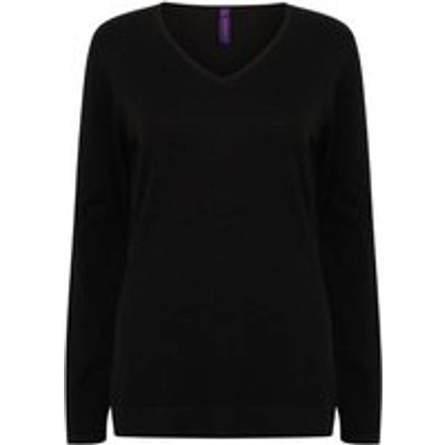 (M, Black) Henbury Womens/Ladies Cotton Acrylic V Neck Sweatshirt