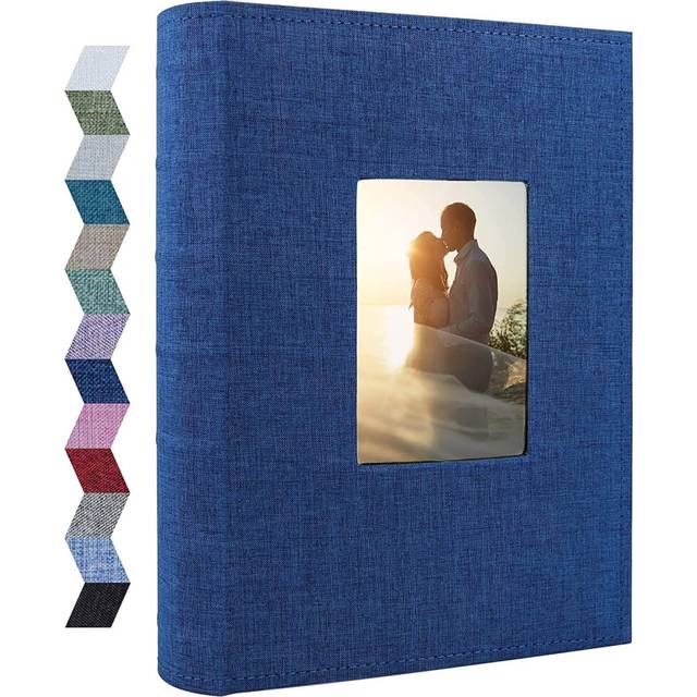 Vienrose Photo Album 4x6 300 Photos Linen Frame Cover with Memo Areas Photobook Large Capacity Slip-in Pictures Book for Wedding Baby Vacation  Blue