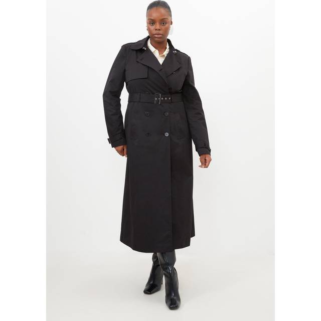 Plus Size Tailored Classic Belted Trench Coat - Black