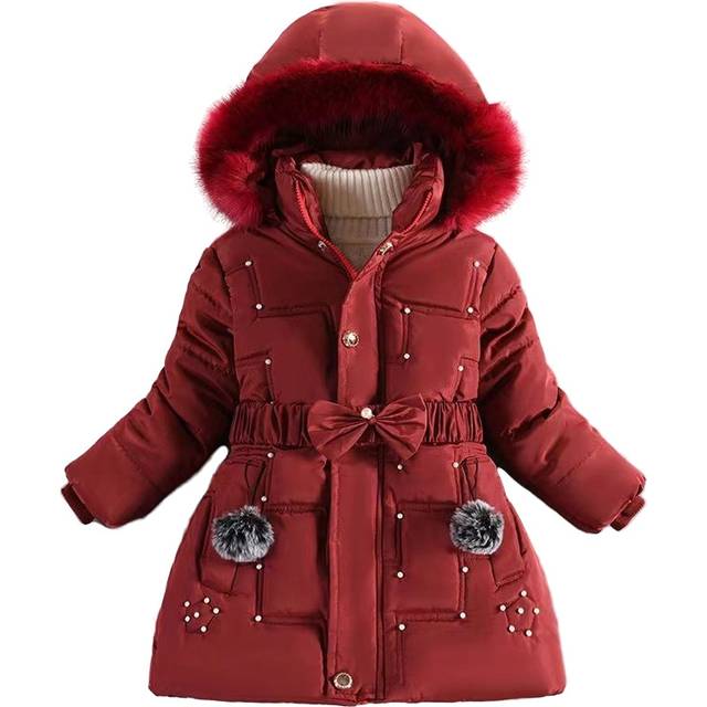 (Burgundy, 3-4 Years) Kids Girls Long Fur Coats Jackets Hooded Winter UK