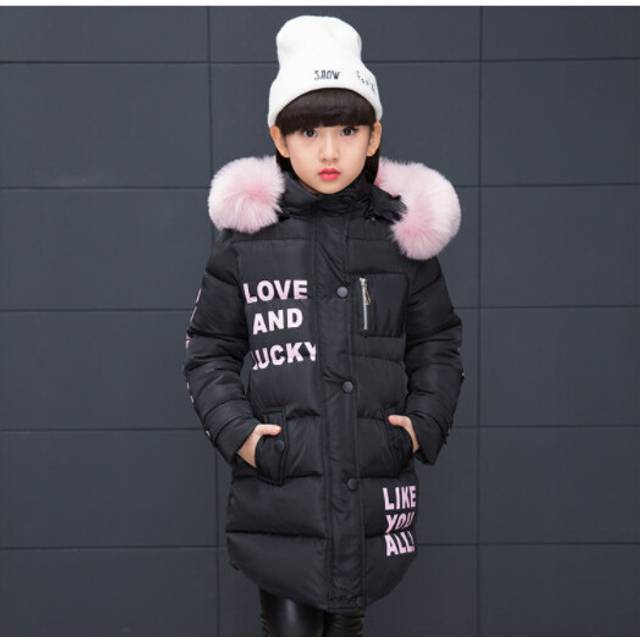 (  Black,   7-8 Years (130)) Girls Thick Coat Kids Hooded Padded Thick Parka Long Fur Warm Jacket Winter
