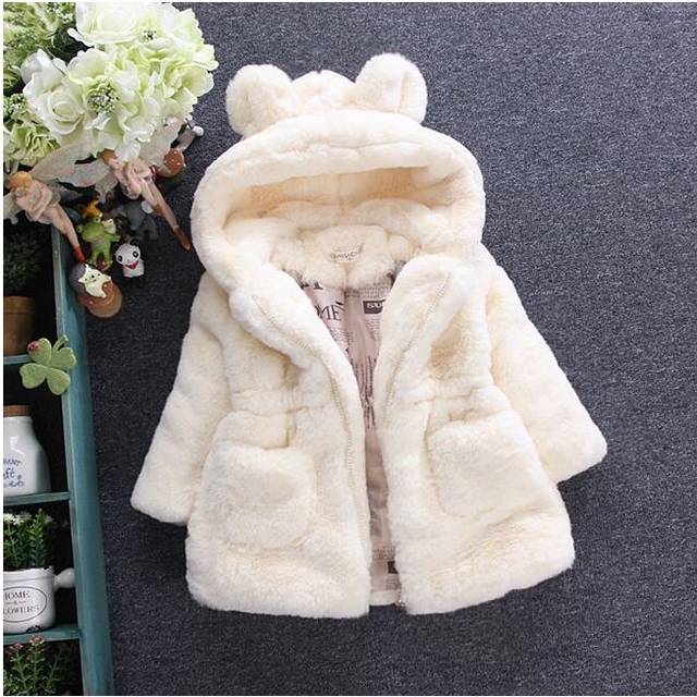 (Beige, 3-4 Years) Baby Kids Girls fur Coat jackets Hooded Winter