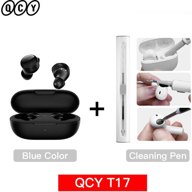 (a-T17 Black with Pen) QCY T17 TWS Earphone Wireless Bluetooth 5.1 Headphones Clear Call & ENC Noise Reduction Earbuds Mini Stereo HIFI Touch Headsets