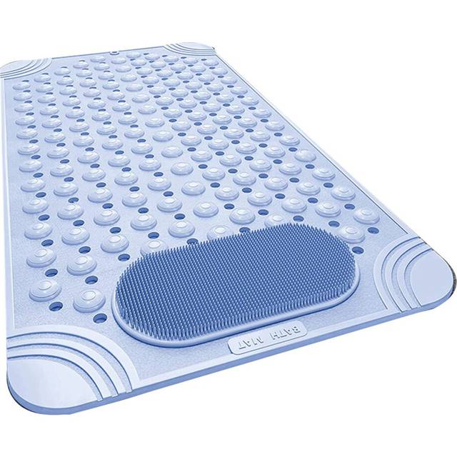 Bathtub Mat Non-Slip Rubber Shower with Drain Holes Suction Cups, Quick Drain, Feet Massage, Bath Blue