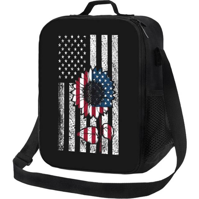 Kids Lunch Bag 4th Of July American Flag Sunflower Patriotic Gift Insulated Tote Box for Girls Boys Back to School