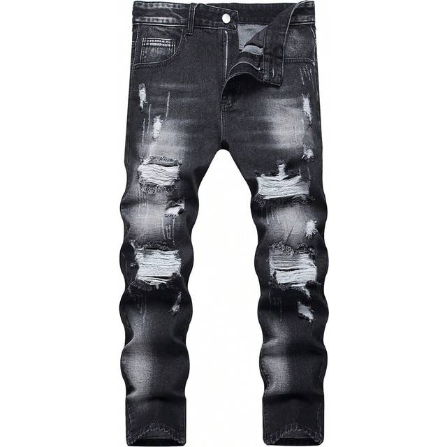 SHEIN Tween Boy Black Distressed Straight Leg Jeans