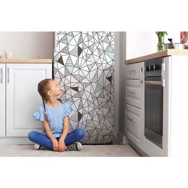 Fridge Magnet Geometric Pattern Door Sticker - Blue;Grey (190cm H X 70cm W)