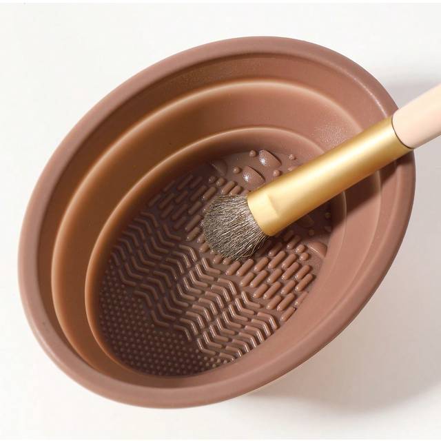 SHEIN 1pc Foldable Silicone Makeup Brush Cleaner Bowl - Etercycle Portable Cleaning Tool For Brushes, Powder Puffs, And Sponges