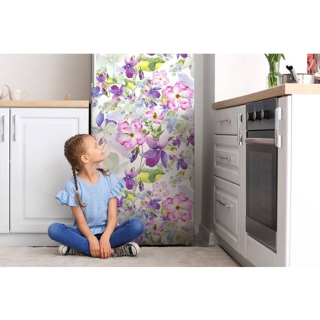 Purple Flowers Freezer Door Sticker - Green;Pink;Purple (190cm H X 70cm W)