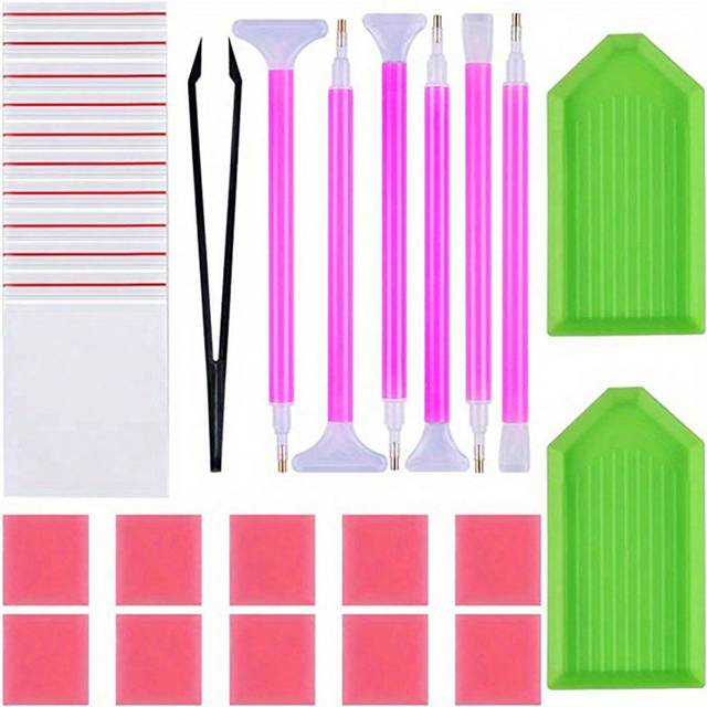 SHEIN 20pcs Artificial Diamond Painting Kit, Diy 5d Diamond Painting & Cross Stitch Accessories Including Diamond Painting Pen, Tweezers, Glue, Plastic Tray