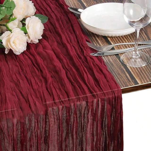 1 st enfärgad ostduk bordslöpare, böhmisk stil polyester duk för fest bröllop dekoration - Bourgogne (90*180,90*300,90*400)